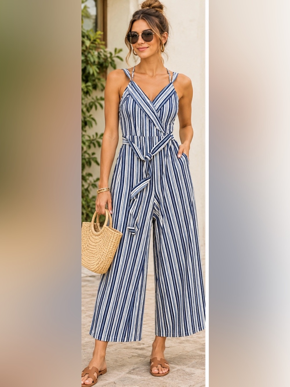 By & By Women's Striped Wide Leg Jumpsuit
Size 11 Medium Blue White